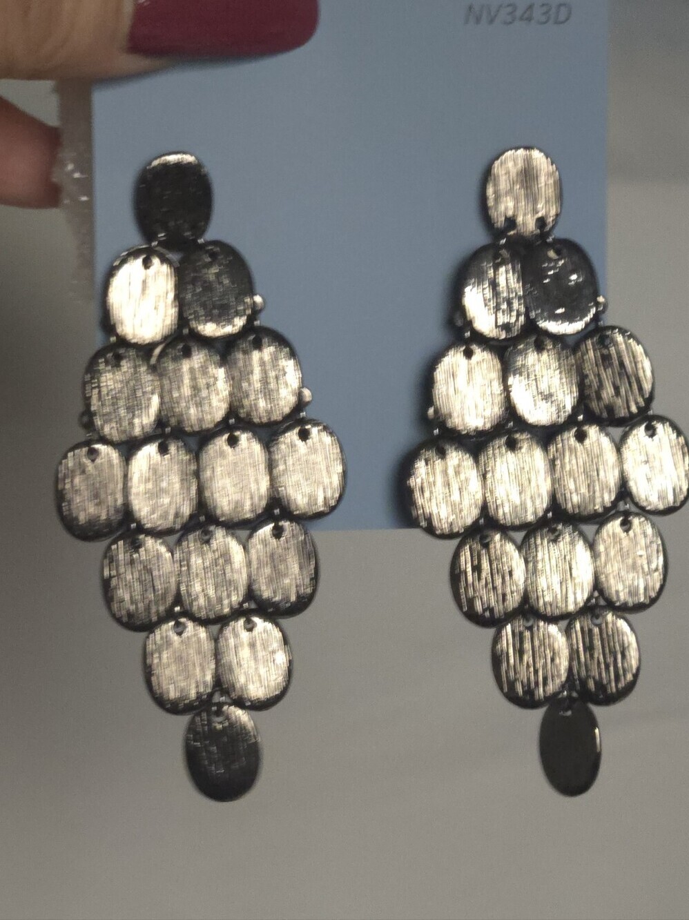 Vintage Black Textured Disc Drop Earrings - Picture 5 of 16